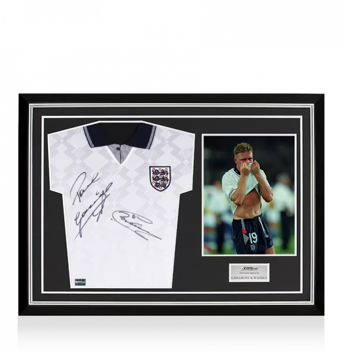 Paul Gascoigne & Chris Waddle Front Signed England 1990 Home Shirt Home Shirt In Hero Frame: Option 1