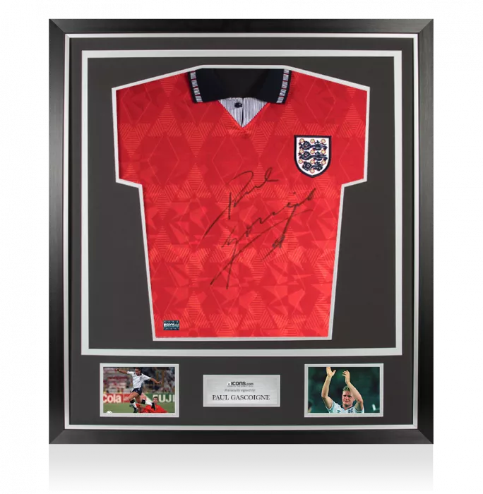 Paul Gascoigne Front Signed England 1990 Away Shirt In Classic Frame