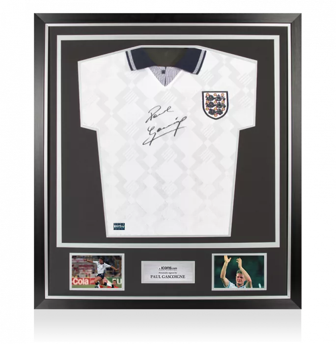 Paul Gascoigne Front Signed England 1990 Home Shirt In Classic Frame