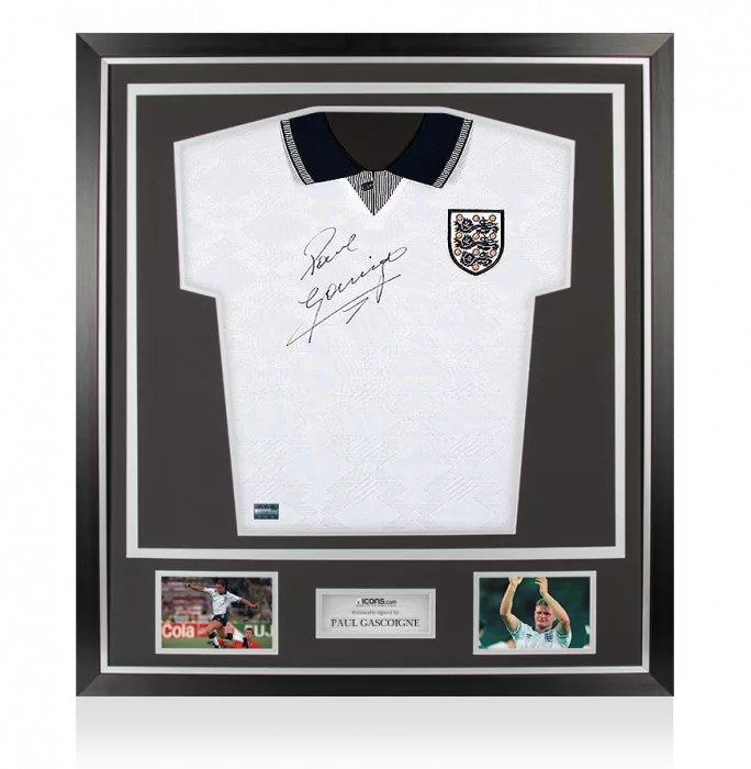 Paul Gascoigne Front Signed England 1990 Home Shirt In Classic Frame