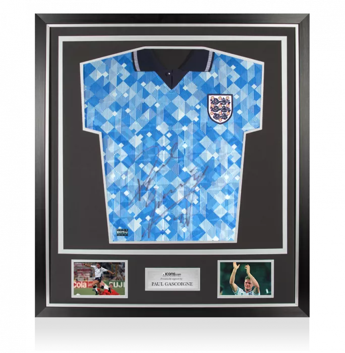 Paul Gascoigne Front Signed England 1990 Third Shirt In Classic Frame