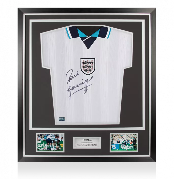 Paul Gascoigne Front Signed England 1996 Home Shirt In Classic Frame