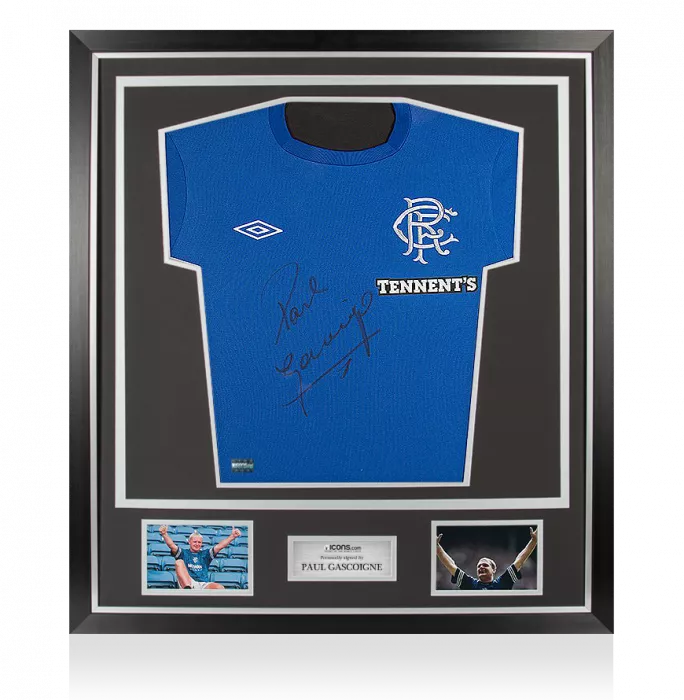 Paul Gascoigne Front Signed Glasgow Rangers 2012-13 Home Shirt In Classic Frame