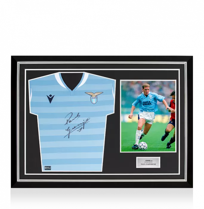 Paul Gascoigne Front Signed Modern Lazio Home Shirt In Hero Frame: Option 1