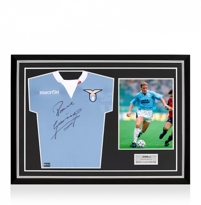 Paul Gascoigne Front Signed Modern Lazio Home Shirt Home Shirt In Hero Frame: Option 1