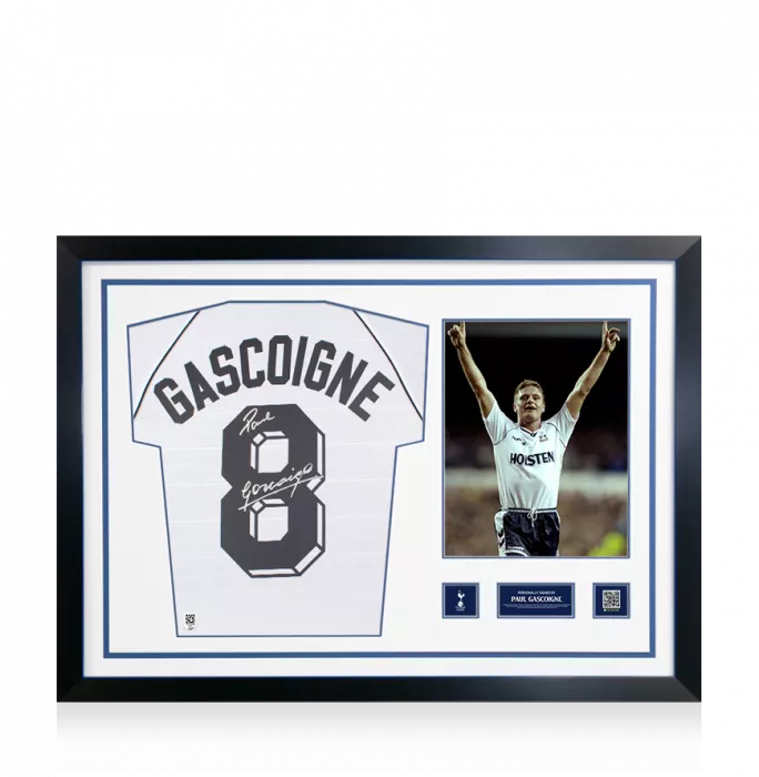 Paul Gascoigne Official Tottenham Hotspur Signed and Framed 1991 Home Shirt