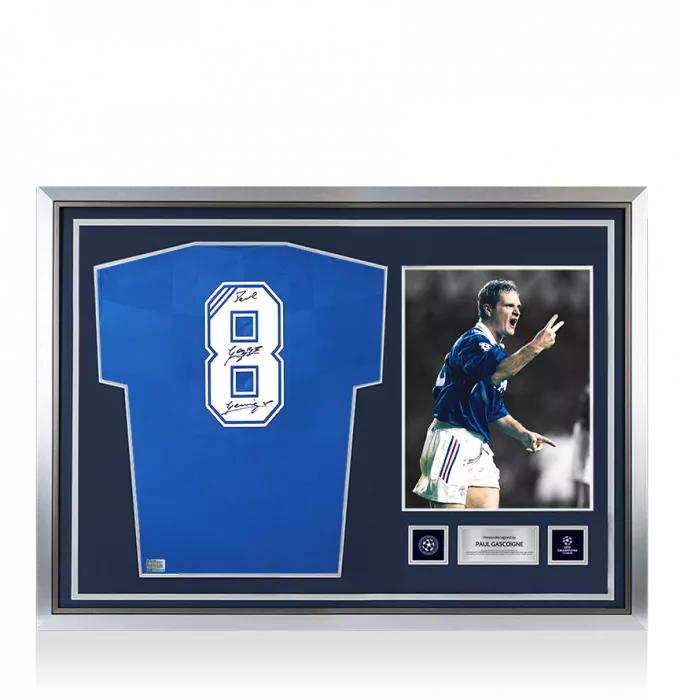 Paul Gascoigne Official UEFA Champions League Back Signed and Hero Framed Rangers 2016-18 Home Shirt