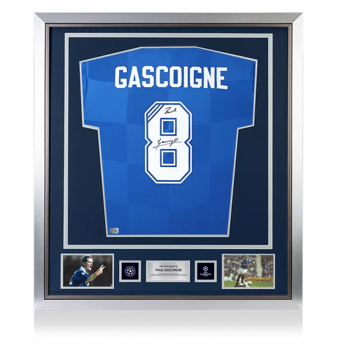 Paul Gascoigne Official UEFA Champions League Back Signed and Framed Rangers 2016-17 Home Shirt