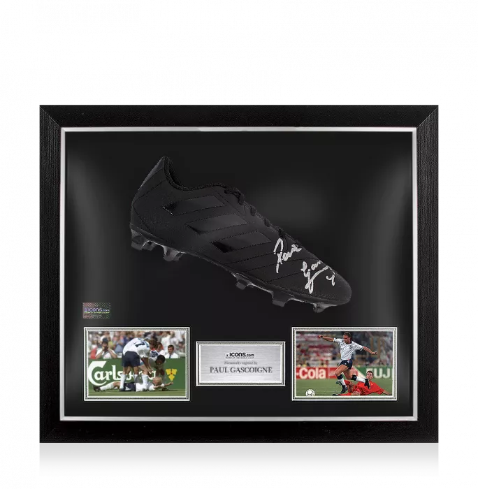 Paul Gascoigne Signed Black Adidas Blackout Boot In Bubble Frame: Option 1