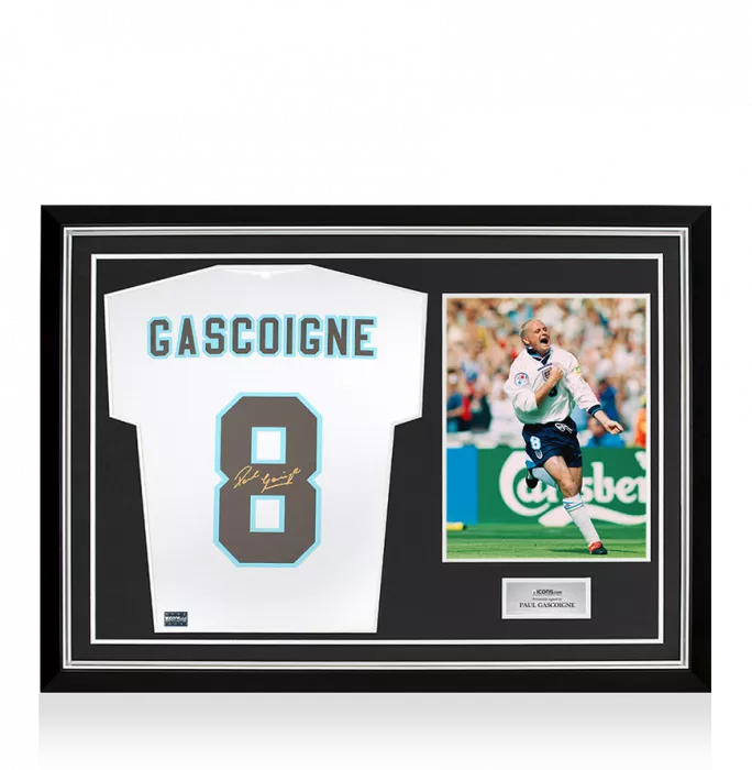 Paul Gascoigne Signed England 1996 Home Shirt With Fan Style Number In Hero Frame: Option 1