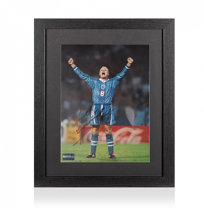 Paul Gascoigne Signed England Photo In Black Wooden Frame: Goal Celebration