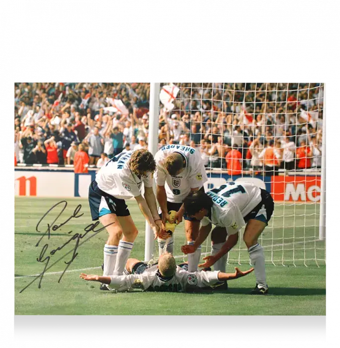 Paul Gascoigne Signed England Photo In Black Wooden Frame: Dentist Chair Goal Celebration
