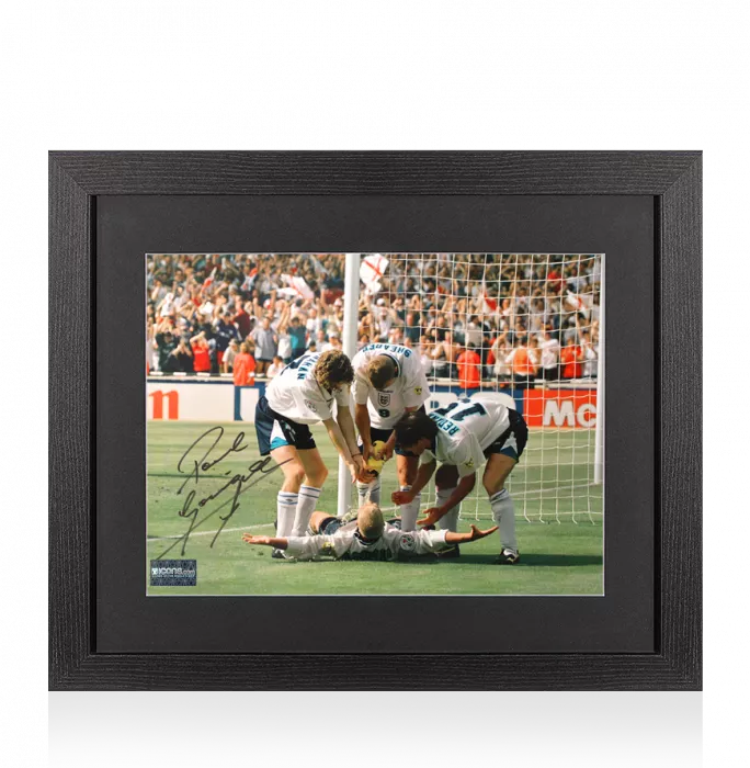 Paul Gascoigne Signed England Photo In Black Wooden Frame: Dentist Chair Goal Celebration