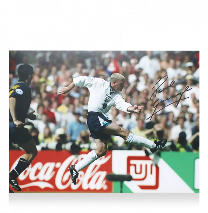 Paul Gascoigne Signed England Photo In Black Wooden Frame: Iconic UEFA EURO 1996 Goal Vs Scotland