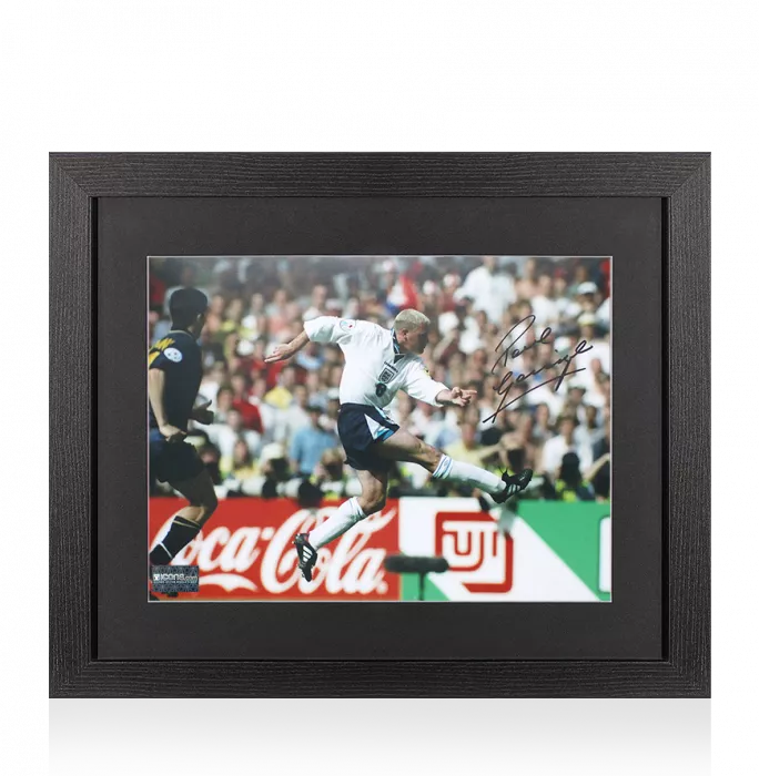 Paul Gascoigne Signed England Photo In Black Wooden Frame: Iconic UEFA EURO 1996 Goal vs Scotland