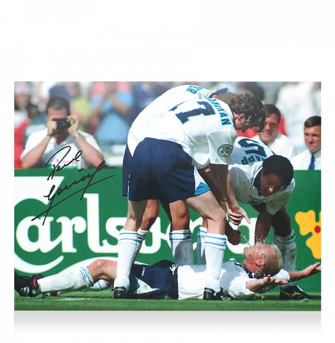 Paul Gascoigne Signed England Photo In Black Wooden Frame: Dentist Chair Celebration