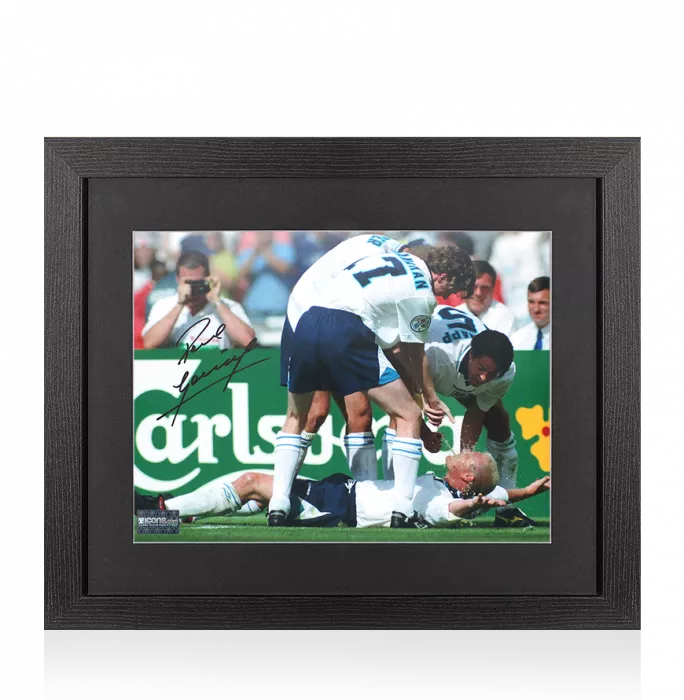 Paul Gascoigne Signed England Photo In Black Wooden Frame: Dentist Chair Celebration