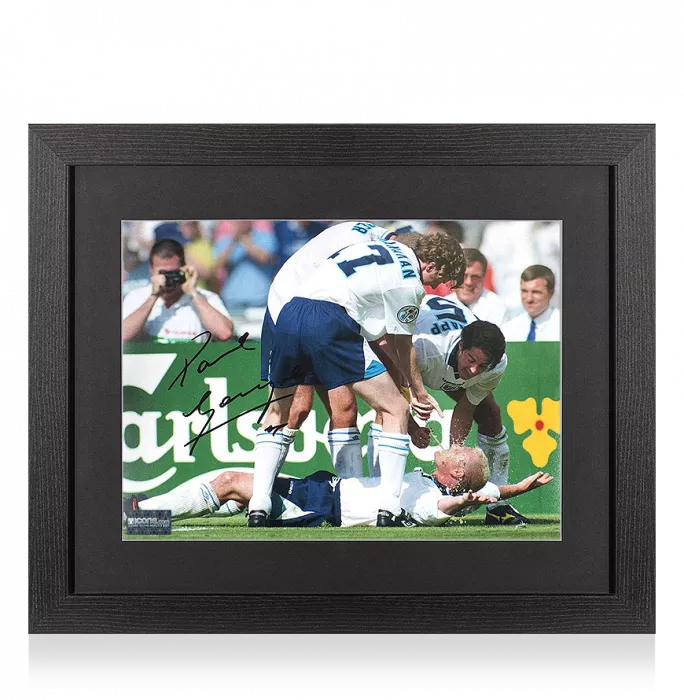 Paul Gascoigne Signed England Photo In Black Wooden Frame: Iconic Dentist Chair Celebration Vs Scotland