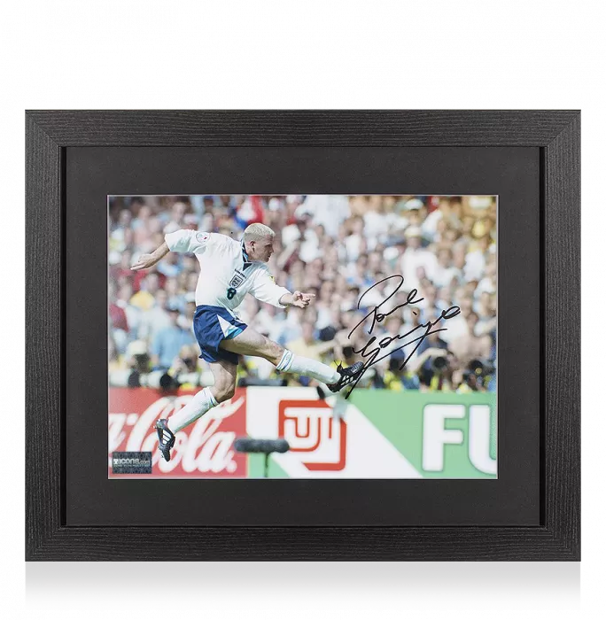 Paul Gascoigne Signed England Photo: In Black Wooden Frame Iconic UEFA EURO 1996 Goal Vs Scotland