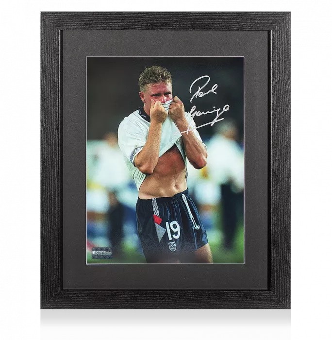 Paul Gascoigne Signed England Photo In Black Wooden Frame: Gazza's Tears