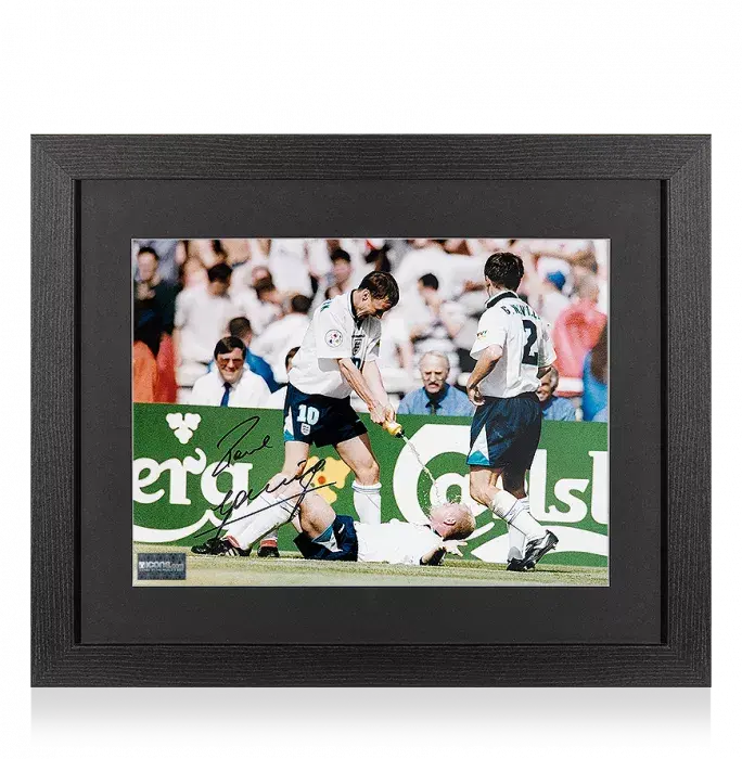 Paul Gascoigne Signed England Photo In Black Wooden Frame: UEFA EURO 1996 Dentist Chair Celebration