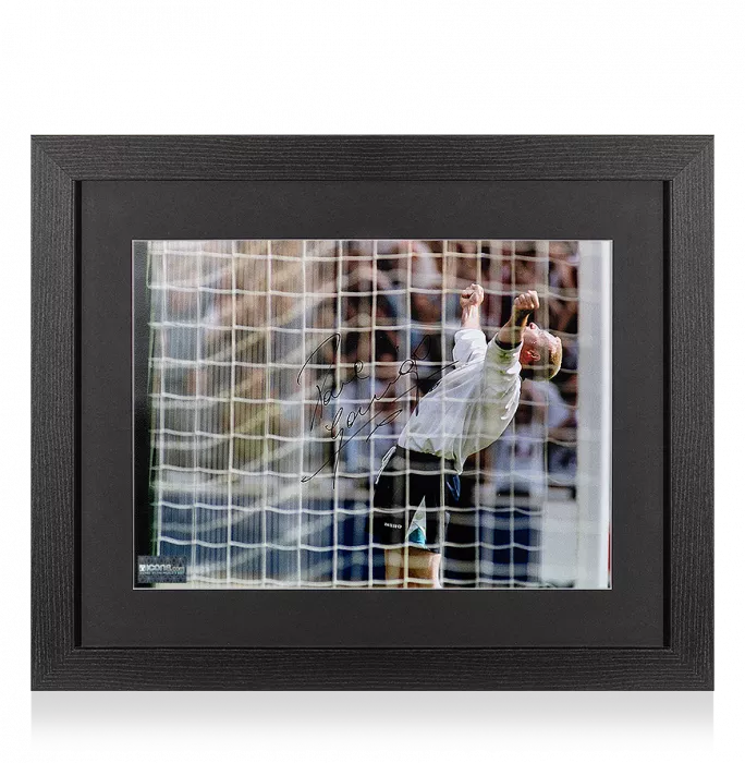Paul Gascoigne Signed England Photo In Black Wooden Frame: Iconic Goal Celebration Vs Scotland
