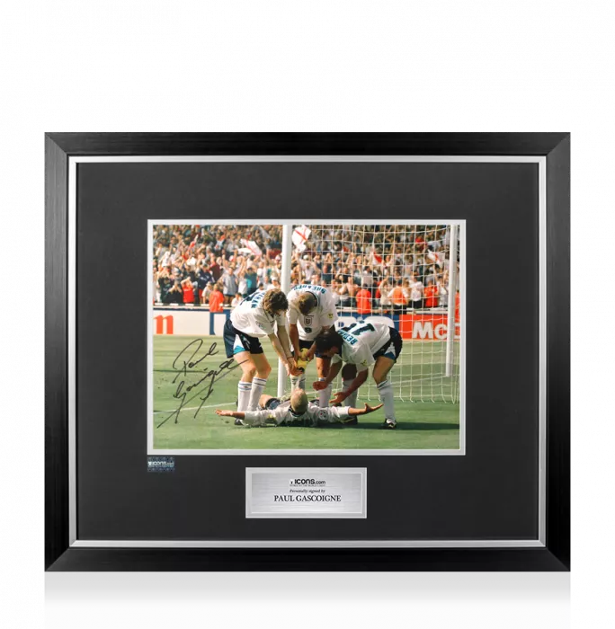 Paul Gascoigne Signed England Photo In Premium Photo Frame: Dentist Chair Goal Celebration