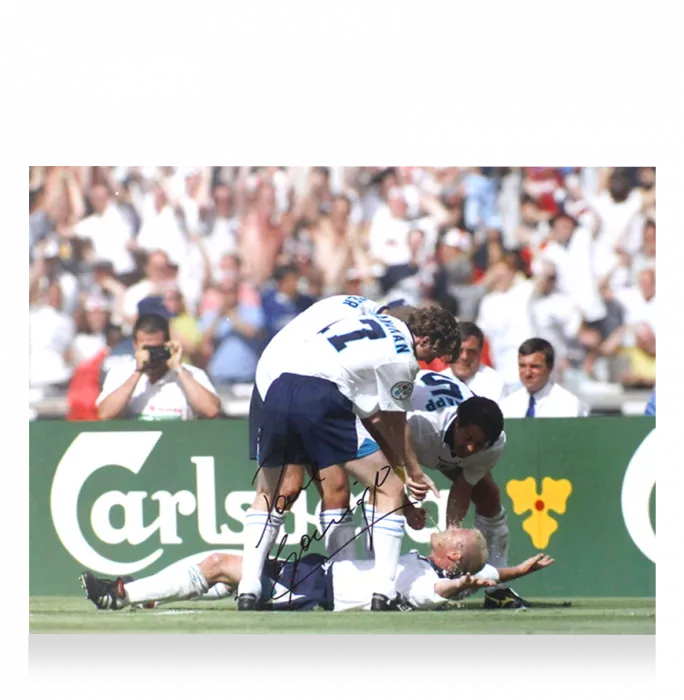 Paul Gascoigne Signed England Photo In Premium Photo Frame: Dentist Chair Celebration