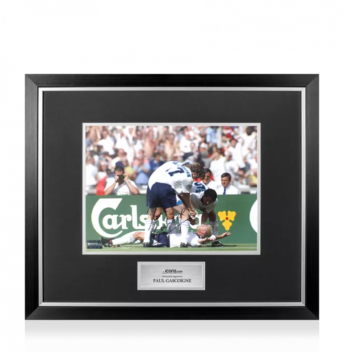 Paul Gascoigne Signed England Photo In Premium Photo Frame: Dentist Chair Celebration
