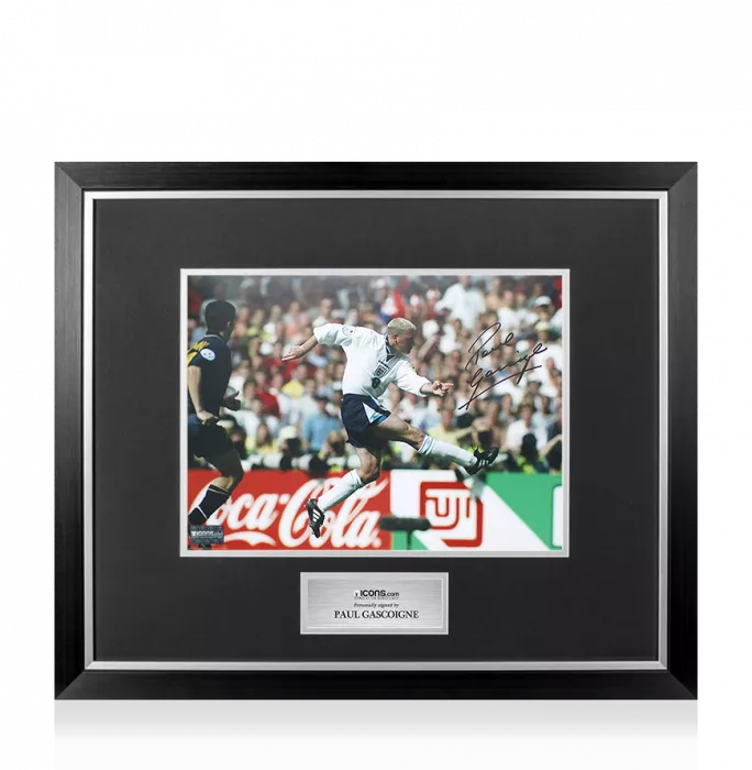 Paul Gascoigne Signed England Photo In Premium Photo Frame: Iconic UEFA EURO 1996 Goal vs Scotland