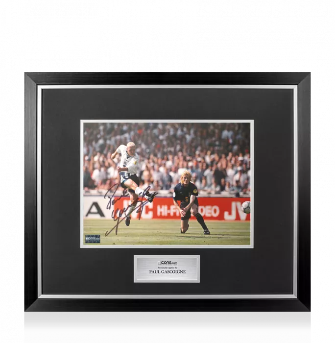 Paul Gascoigne Signed England Photo In Premium Photo Frame: vs Scotland EURO 96 Goal