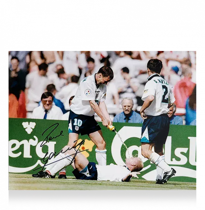 Paul Gascoigne Signed England Photo: UEFA EURO 1996 Dentist Chair Celebration