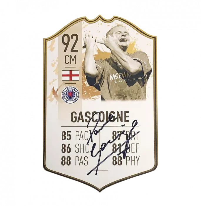 Paul Gascoigne Signed Rangers FIFA Ultimate Team Card In Black Wooden Frame