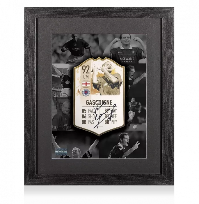 Paul Gascoigne Signed Rangers FIFA Ultimate Team Card In Black Wooden Frame