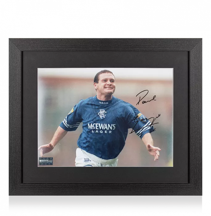 Paul Gascoigne Signed Rangers Photo In Black Wooden Frame: Icon Of Ibrox