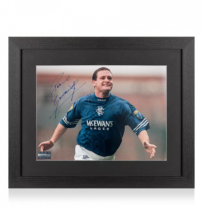 Paul Gascoigne Signed Rangers Photo In Black Wooden Frame: Icon Of Ibrox