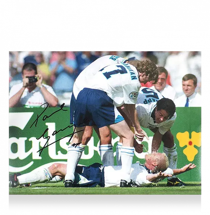 Paul Gascoinge Signed England Photo: Iconic Dentist Chair Celebration vs Scotland
