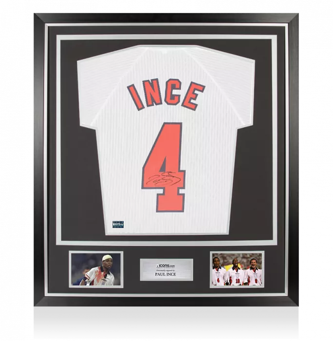 Paul Ince Back Signed England 1998 Home Shirt In Classic Frame