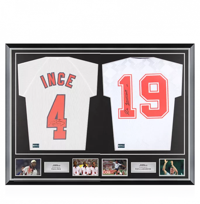 Paul Ince & Paul Gascoigne Signed England Shirts In Classic Dual Frame