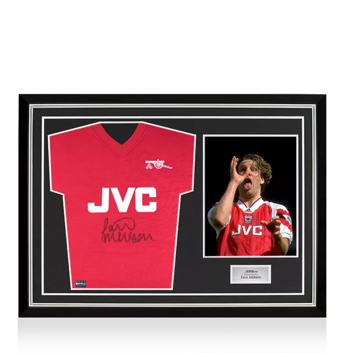 Paul Merson Front Signed Arsenal Home Shirt In Hero Frame: Option 1