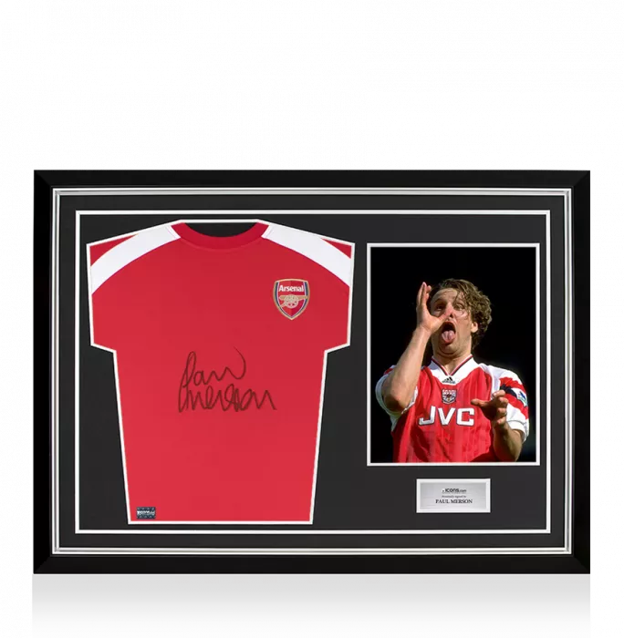 Paul Merson Front Signed Arsenal T-Shirt In Hero Frame: Option 1