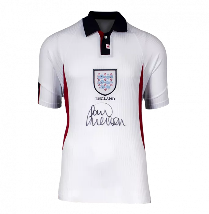 Paul Merson Front Signed England 1998 Home Shirt In Hero Frame: Option 1