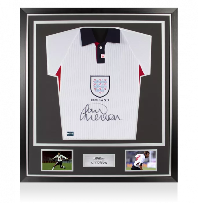 Paul Merson Front Signed England 1998 Home Shirt In Classic Frame