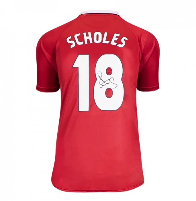 Paul Scholes Back Signed 1999 Manchester United Home Shirt: UCL Edition In Hero Frame: Option 1