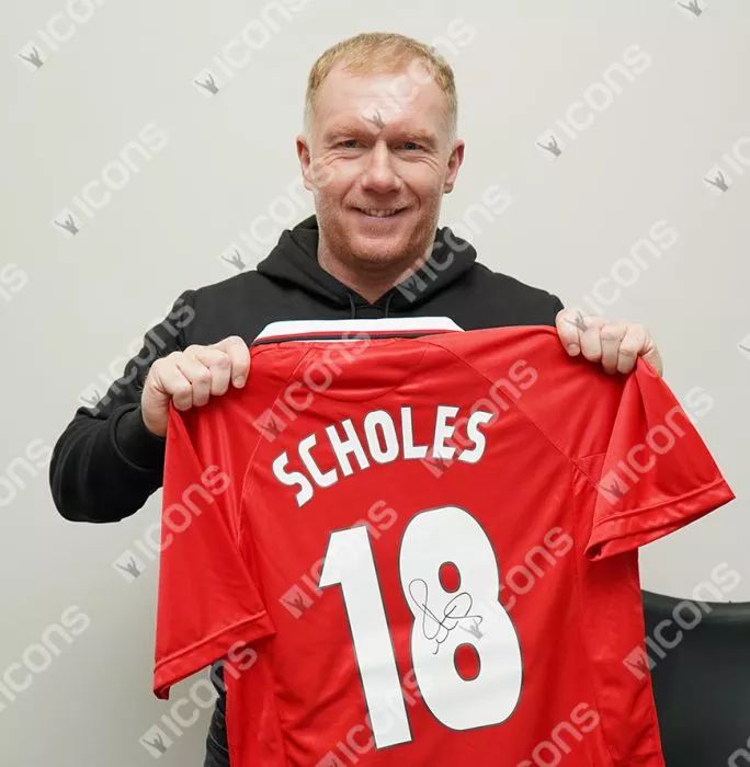 Paul Scholes Back Signed 1999 Manchester United Home Shirt: UCL Edition In Hero Frame: Option 1
