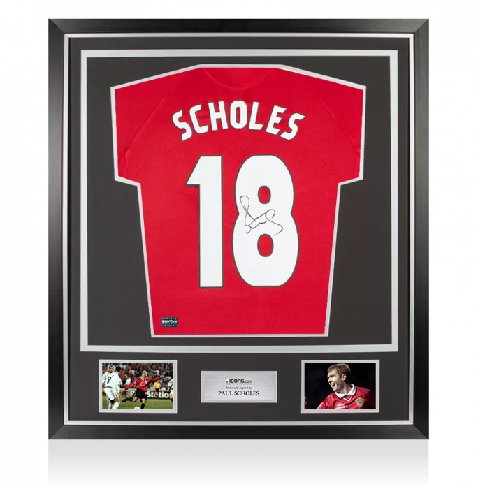 Paul Scholes Back Signed 1999 Manchester United Home Shirt: UCL Edition In Classic Frame