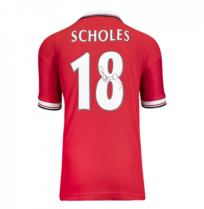 Paul Scholes Back Signed 1999 Manchester United Home Shirt: Premier League Edition In Hero Frame: Option 1