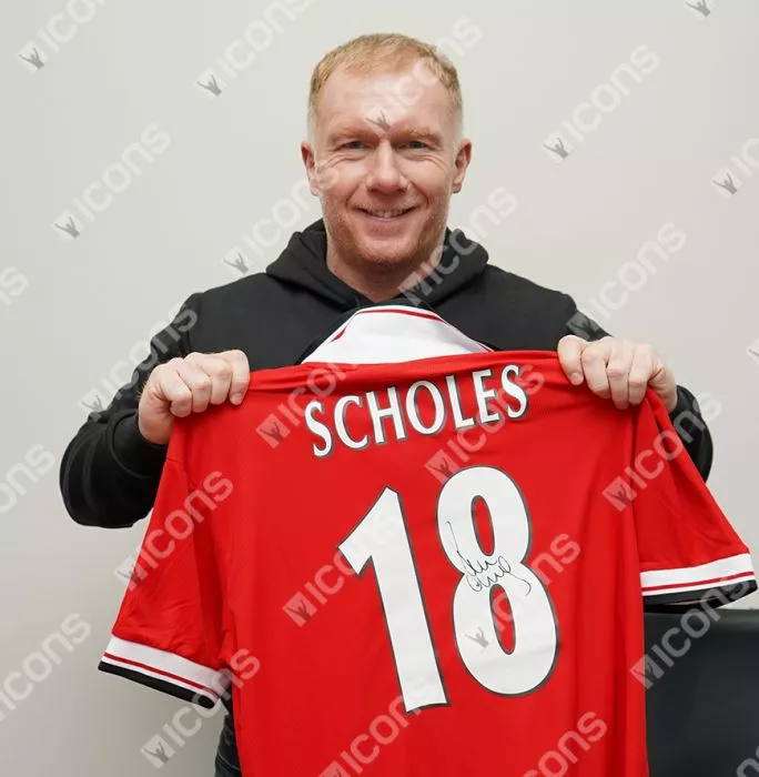 Paul Scholes Back Signed 1999 Manchester United Home Shirt: Premier League Edition In Hero Frame: Option 1