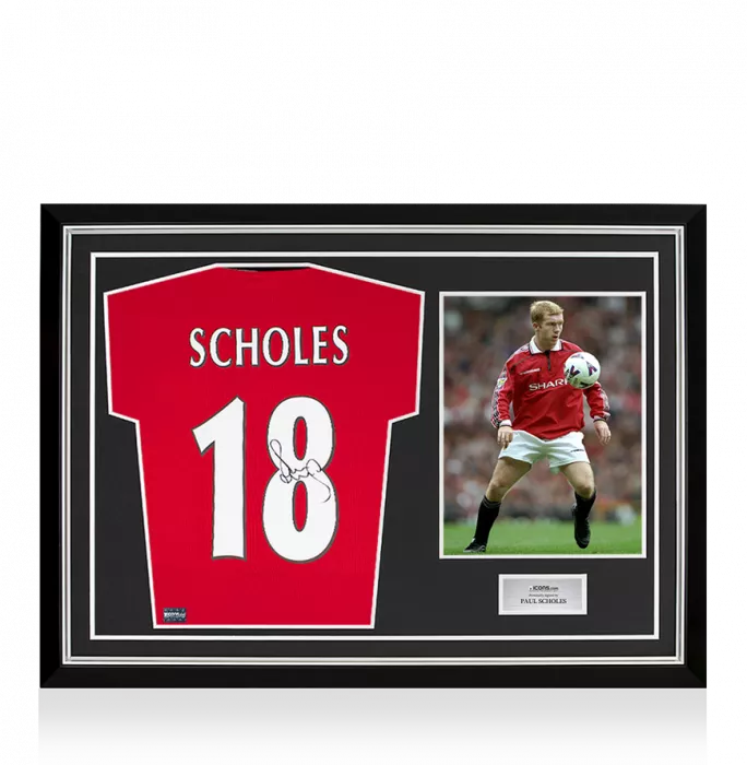 Paul Scholes Back Signed 1999 Manchester United Home Shirt: Premier League Edition In Hero Frame: Option 1