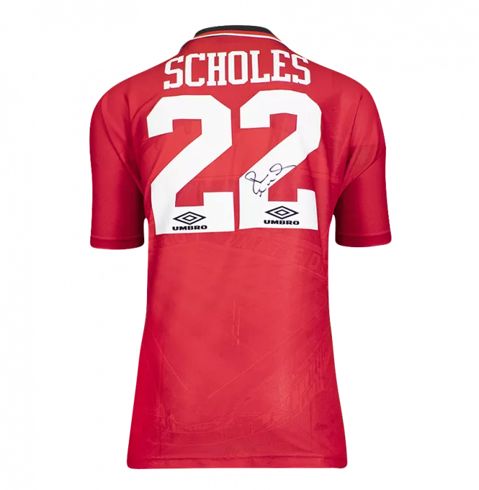 Paul Scholes Back Signed Manchester United 1994-96 Home Shirt In Classic Frame